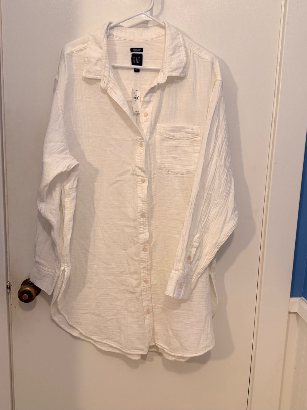 NWT GAP Women’s White Button-Down Cotton Crinkle Gauze Weekend Tunic XL